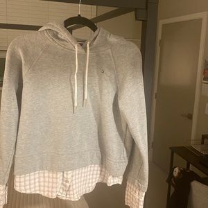 Grey hoodie with pink plaid